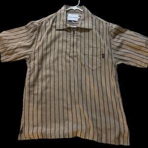 General Admission Quarter Zip Shirt, Beige with black arrow stripe, Men's Medium